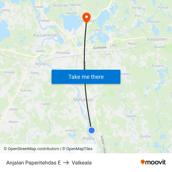 Anjalan Paperitehdas E to Valkeala map