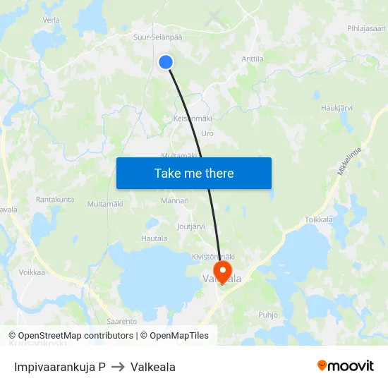 Impivaarankuja P to Valkeala map
