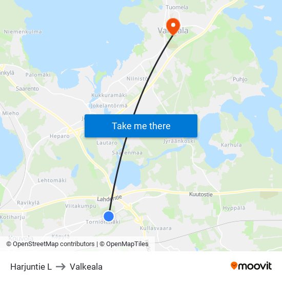 Harjuntie L to Valkeala map