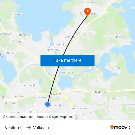 Vesitorni L to Valkeala map