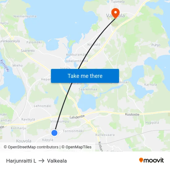 Harjunraitti L to Valkeala map