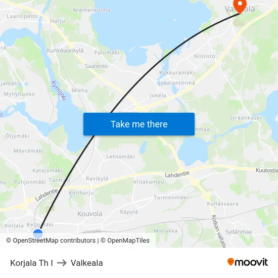 Korjala Th I to Valkeala map