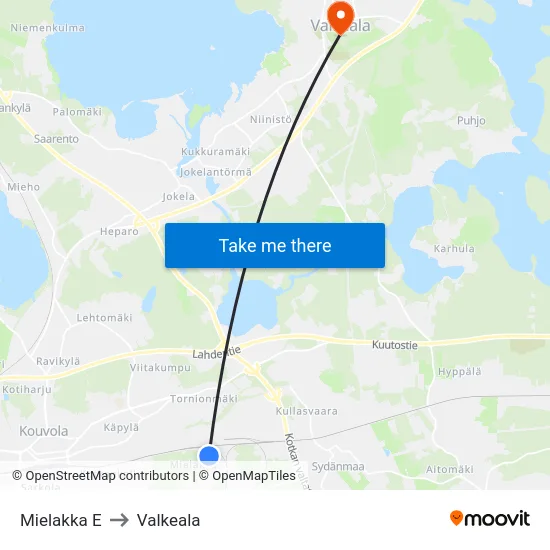 Mielakka E to Valkeala map