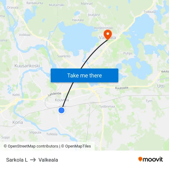 Sarkola L to Valkeala map