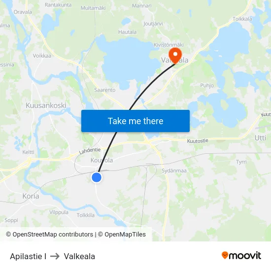 Apilastie I to Valkeala map