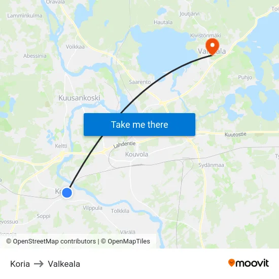 Koria to Valkeala map