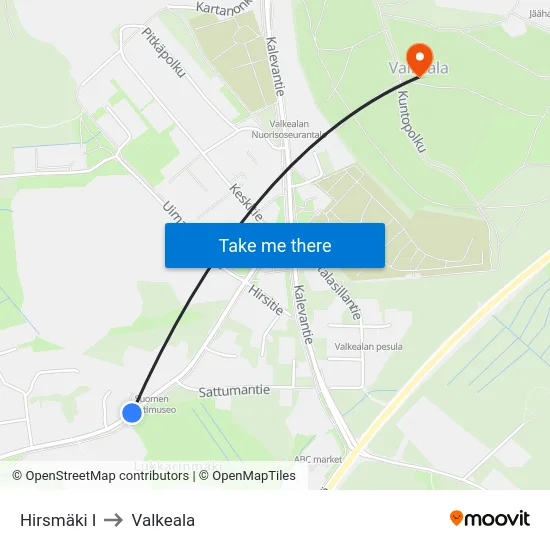 Hirsmäki I to Valkeala map