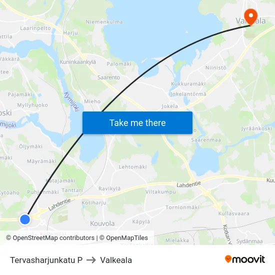 Tervasharjunkatu P to Valkeala map