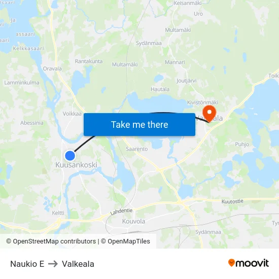 Naukio E to Valkeala map