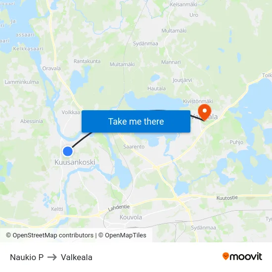 Naukio P to Valkeala map