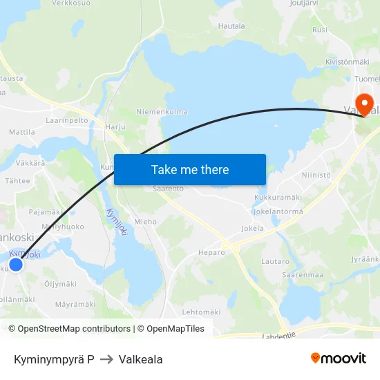 Kyminympyrä P to Valkeala map