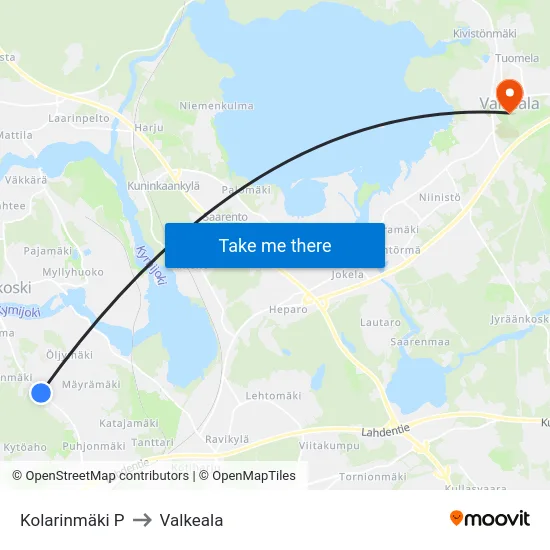Kolarinmäki P to Valkeala map