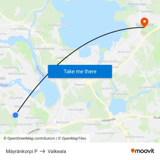 Mäyränkorpi P to Valkeala map