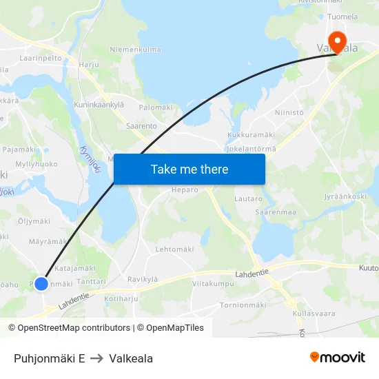 Puhjonmäki E to Valkeala map
