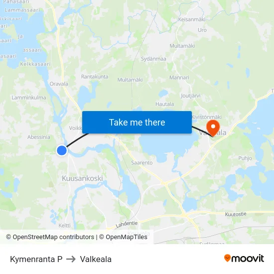 Kymenranta P to Valkeala map