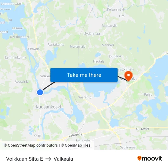 Voikkaan Silta E to Valkeala map