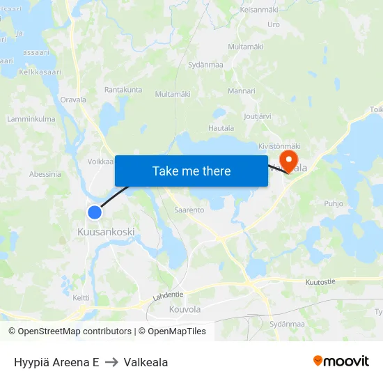 Hyypiä Areena E to Valkeala map