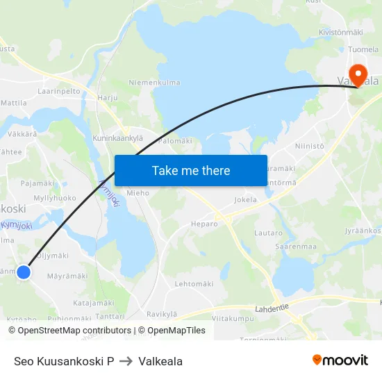 Seo Kuusankoski P to Valkeala map