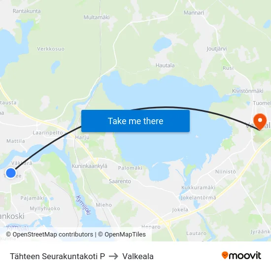 Tähteen Seurakuntakoti P to Valkeala map
