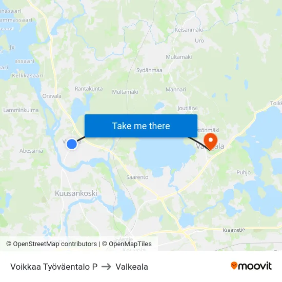 Voikkaa Työväentalo P to Valkeala map