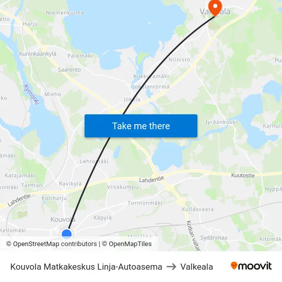 Kouvola Matkakeskus Linja-Autoasema to Valkeala map