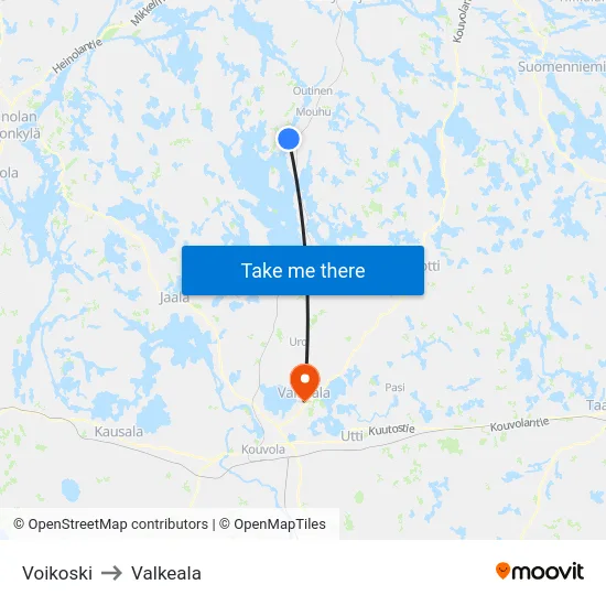 Voikoski to Valkeala map