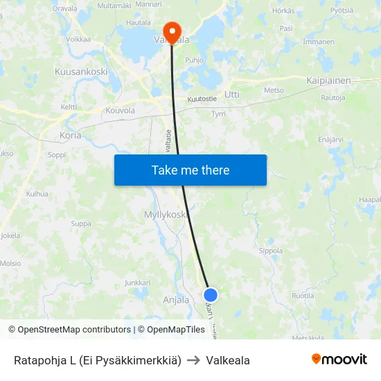 Ratapohja L (Ei Pysäkkimerkkiä) to Valkeala map
