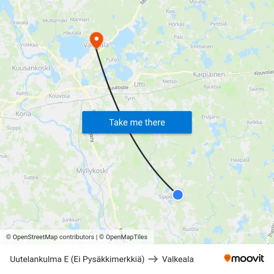 Uutelankulma E (Ei Pysäkkimerkkiä) to Valkeala map