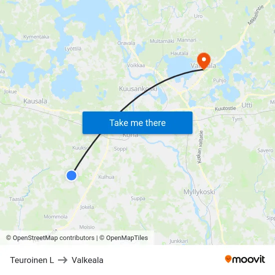 Teuroinen L to Valkeala map