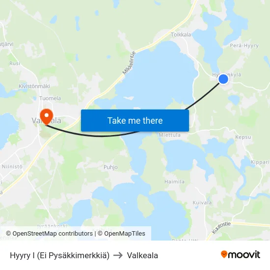 Hyyry I (Ei Pysäkkimerkkiä) to Valkeala map