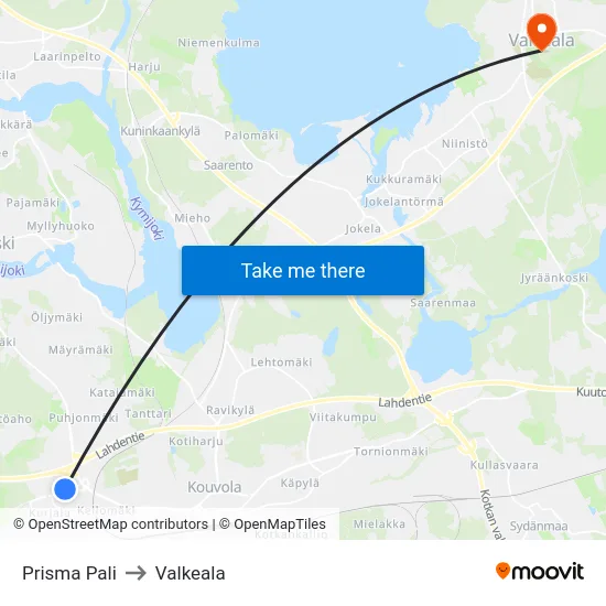 Prisma Pali to Valkeala map