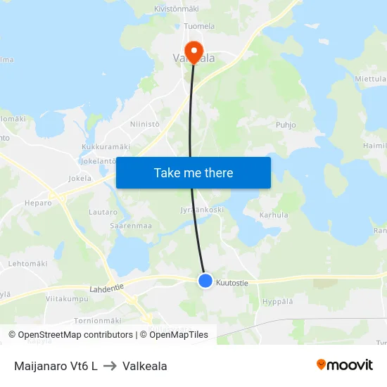 Maijanaro Vt6 L to Valkeala map