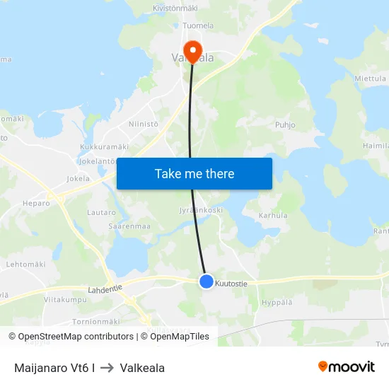 Maijanaro Vt6 I to Valkeala map