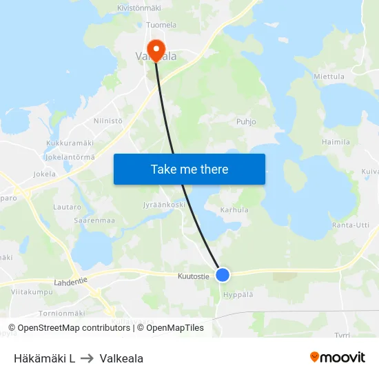 Häkämäki L to Valkeala map