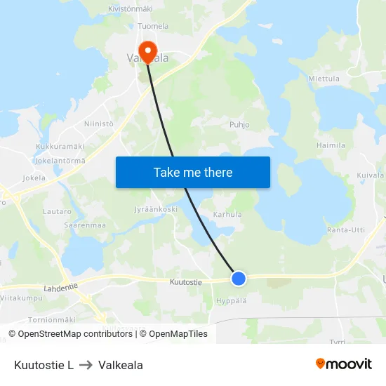 Kuutostie L to Valkeala map