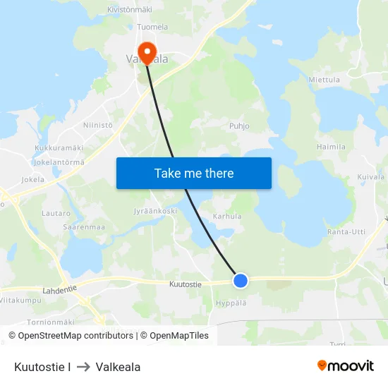 Kuutostie I to Valkeala map