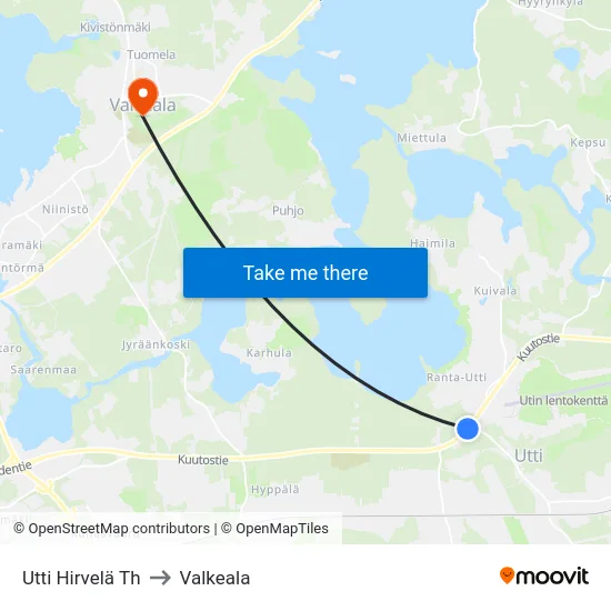 Utti Hirvelä Th to Valkeala map