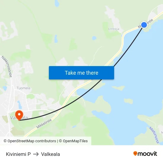 Kiviniemi P to Valkeala map