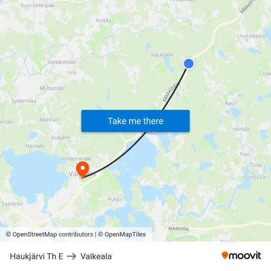 Haukjärvi Th E to Valkeala map