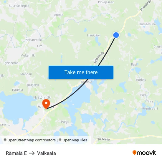Rämälä E to Valkeala map