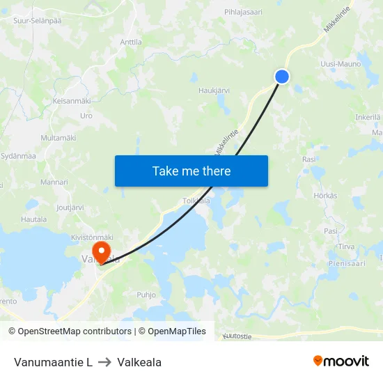 Vanumaantie L to Valkeala map