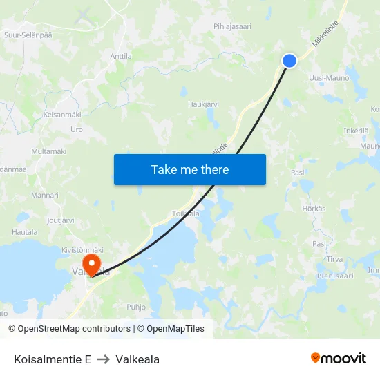 Koisalmentie E to Valkeala map
