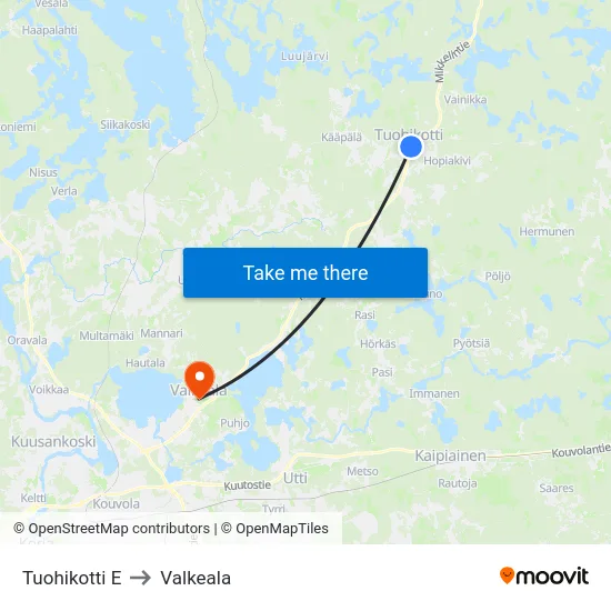 Tuohikotti E to Valkeala map