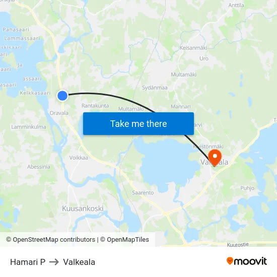 Hamari P to Valkeala map
