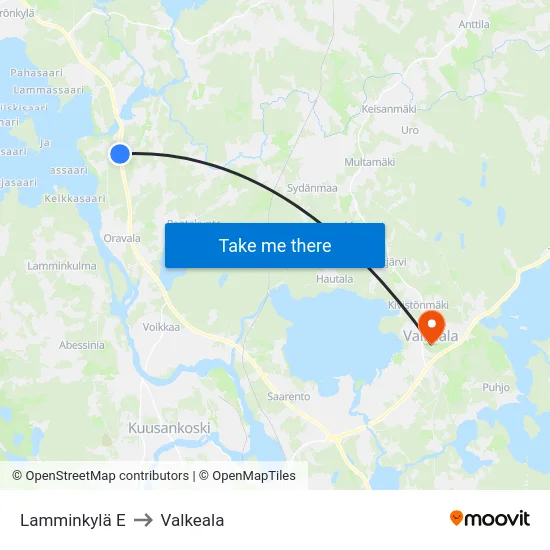 Lamminkylä E to Valkeala map