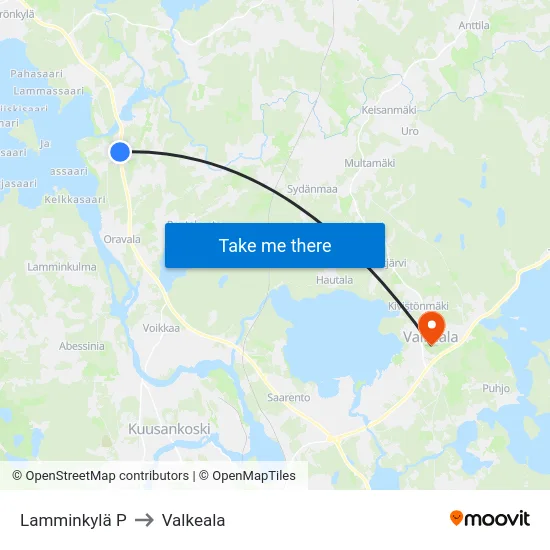 Lamminkylä P to Valkeala map