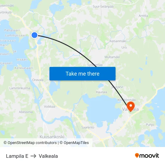 Lampila E to Valkeala map
