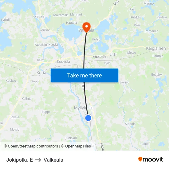 Jokipolku E to Valkeala map