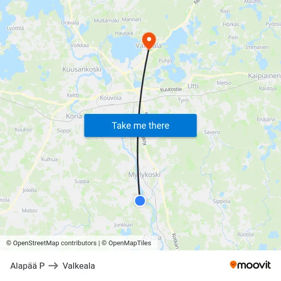 Alapää P to Valkeala map