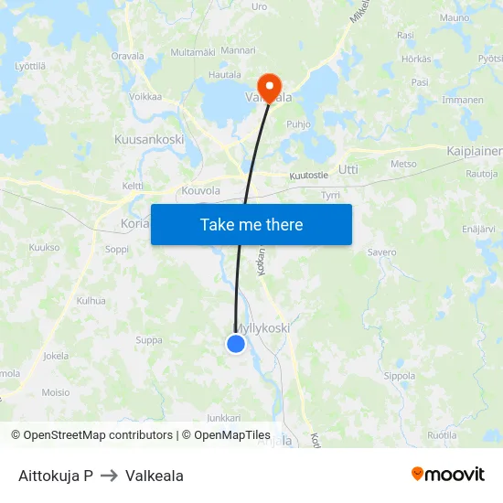 Aittokuja P to Valkeala map